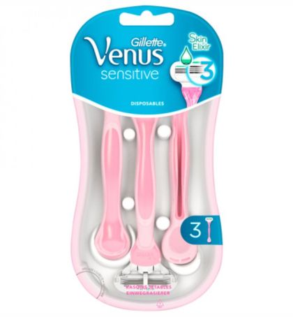 Set 3 aparate de ras de unica folosinta, Gillette, Venus Sensitive, 3 lame, Roz